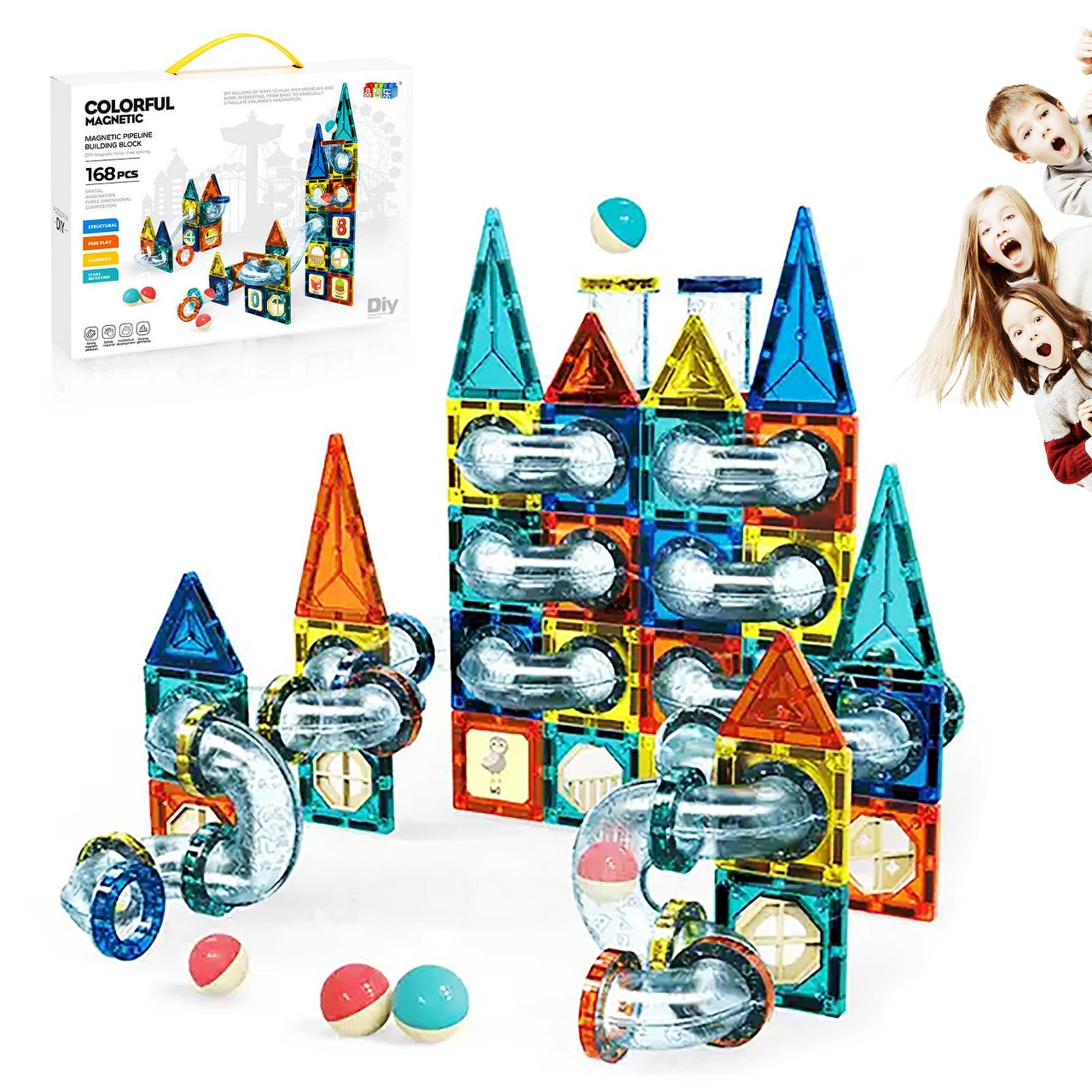 COLOURFUL MAGNETIC 168 Pcs Magnetic COLORFUL PIPELINE BUILDING BLOCKS
