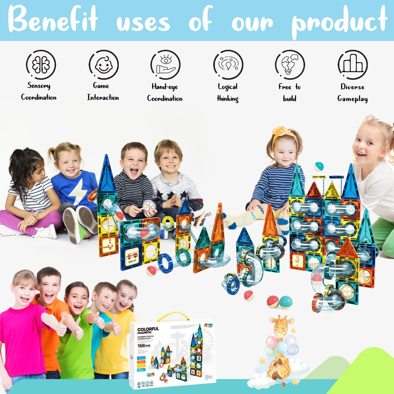 COLOURFUL MAGNETIC 168 Pcs Magnetic COLORFUL PIPELINE BUILDING BLOCKS